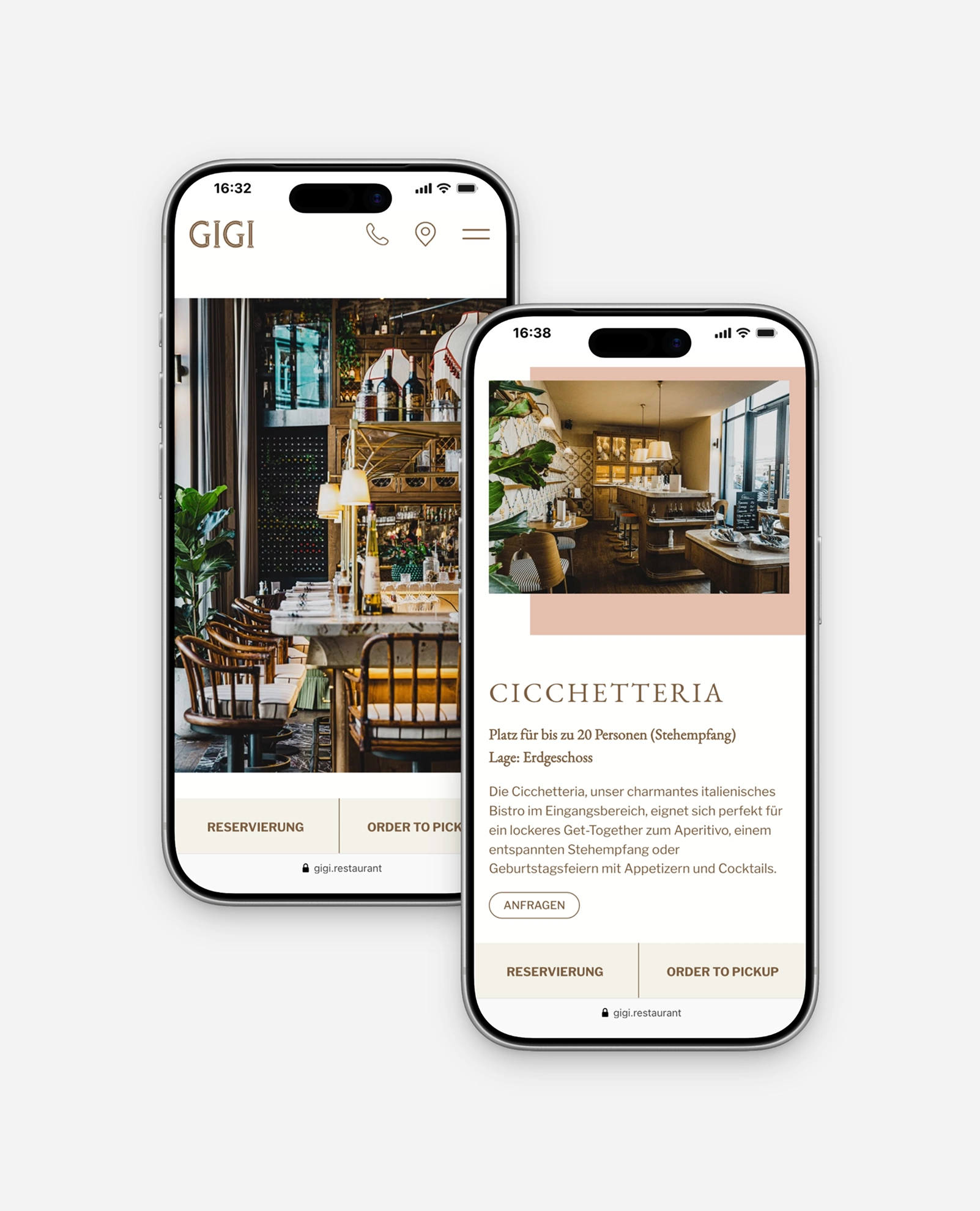 Mobile Ansicht der Website Restaurant Gigi München mit responsivem Webdesign