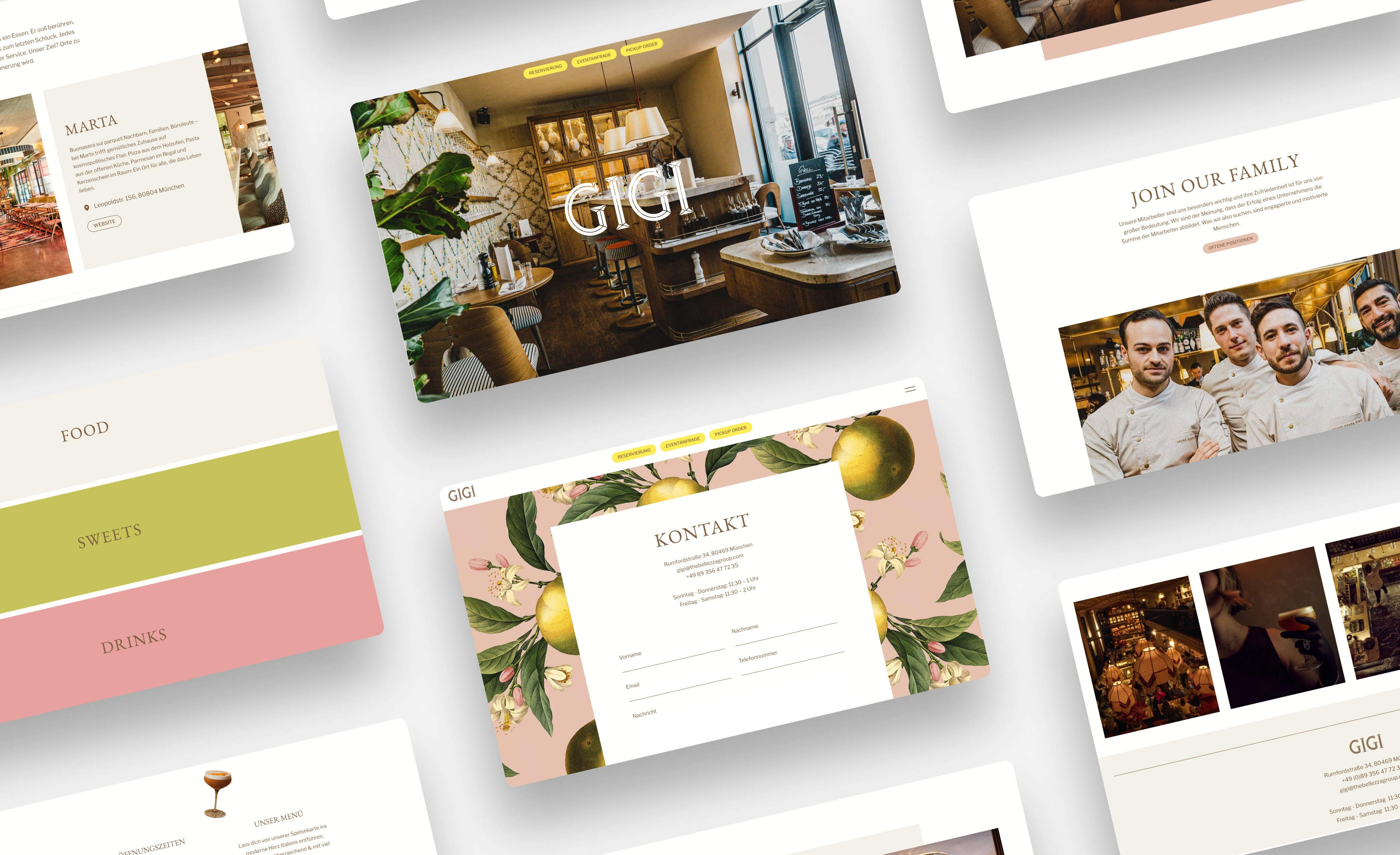 Webflow-Webdesign für Restaurant Gigi München – Desktop-Ansicht der Startseite