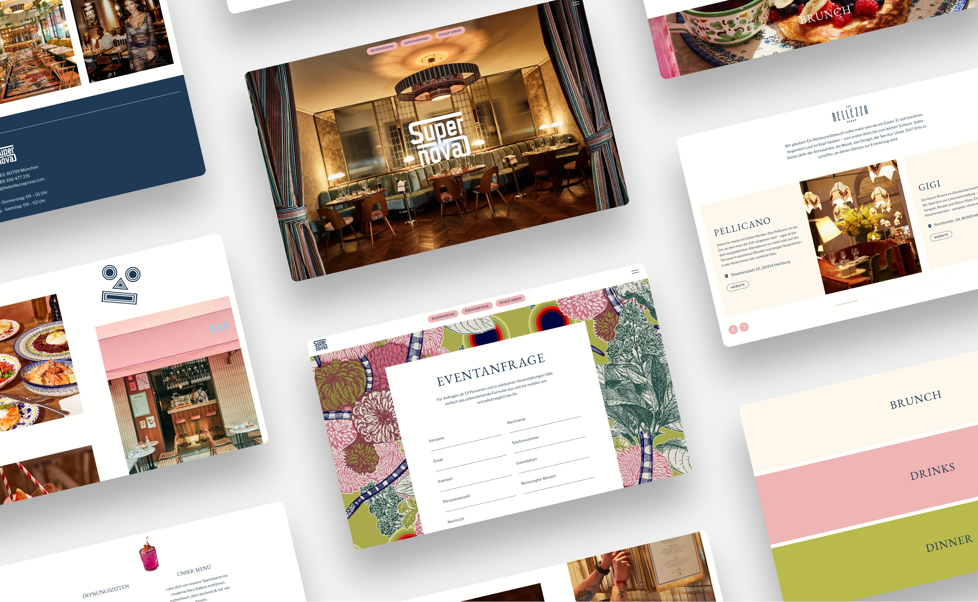 Übersicht aller Webseiten des Restaurant Supernova München im Webflow-Webdesign